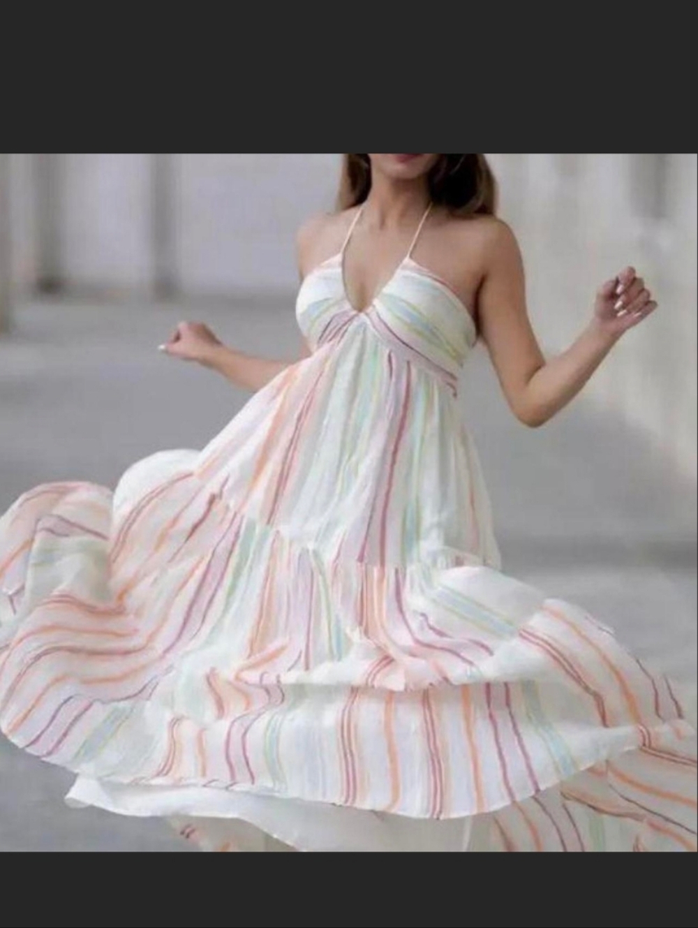 American Eagle Outfitters White Maxi Dress with Pastel Stripes Size XL